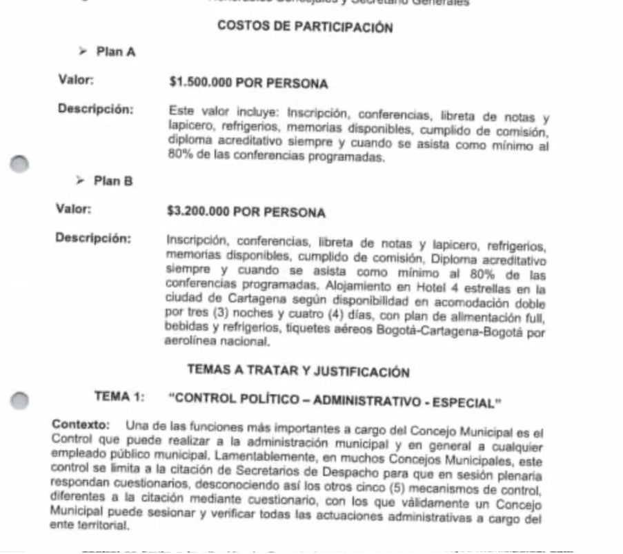 Así se discriminaron los costos de la capacitación.