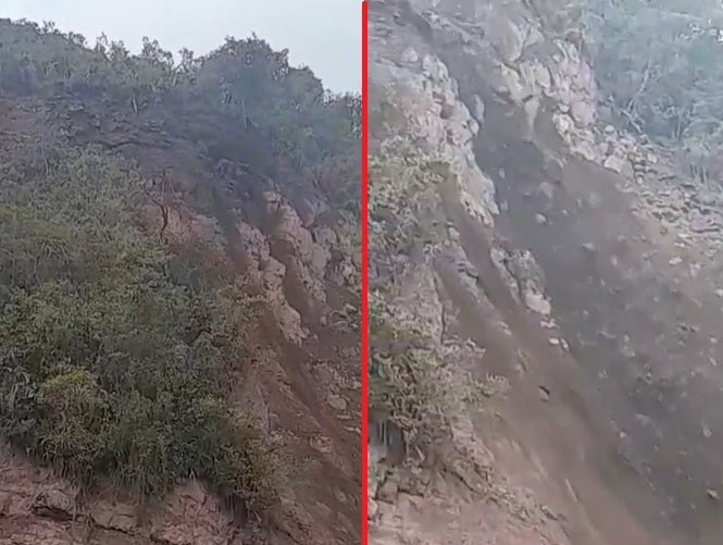 En el sector Pangote se registró una gran caída de piedras.