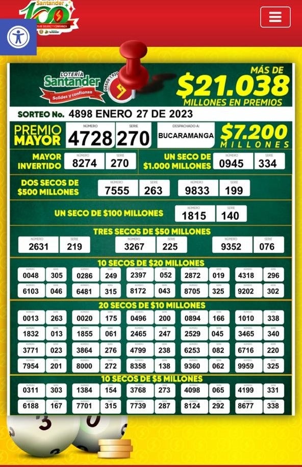 Lotería de Santander ene 27