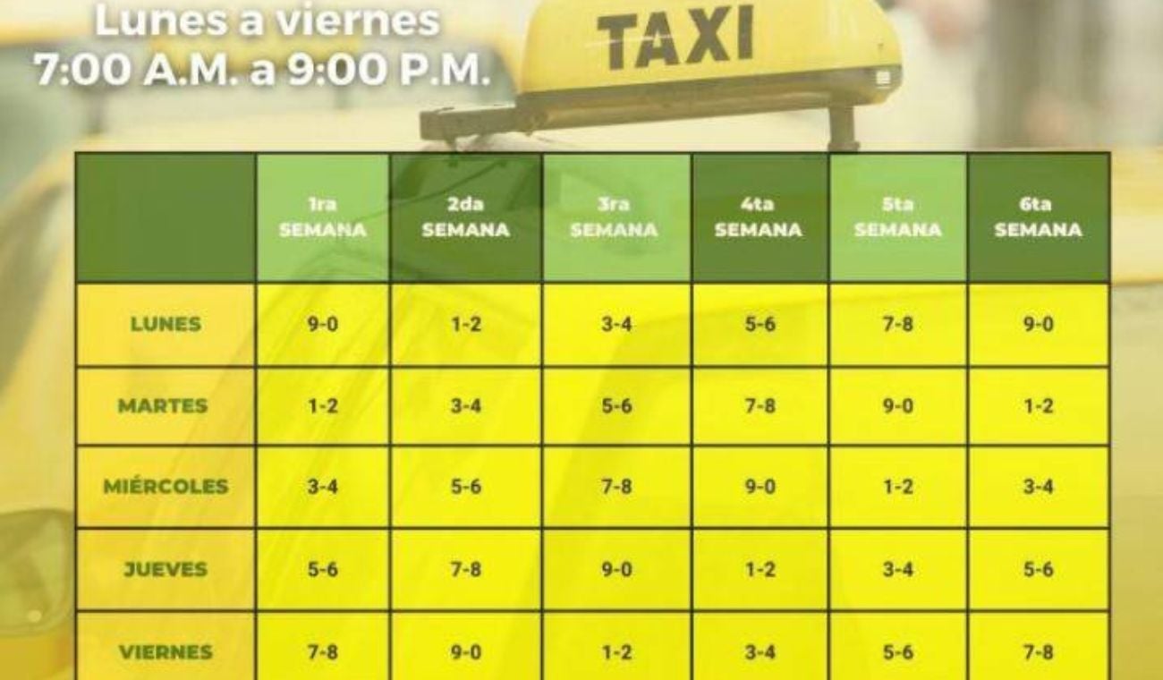 Pico y placa para taxis en Bucaramanga