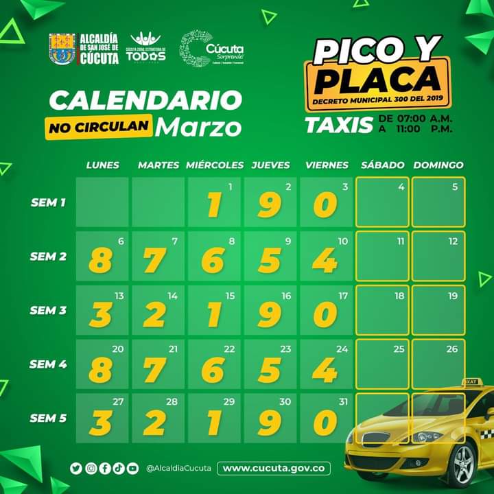 Pico y placa taxis Cúcuta
