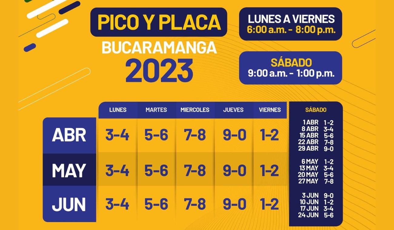 Pico y Placa Bucaramanga abril mayo junio 2023