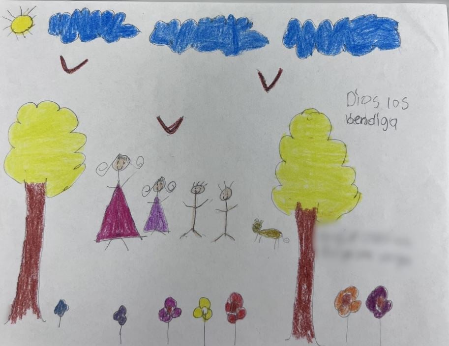 Uno de los dibujos que recibieron los niños en el Hospital Militar