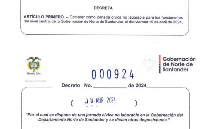 Decreto gobernación Norte de Santander