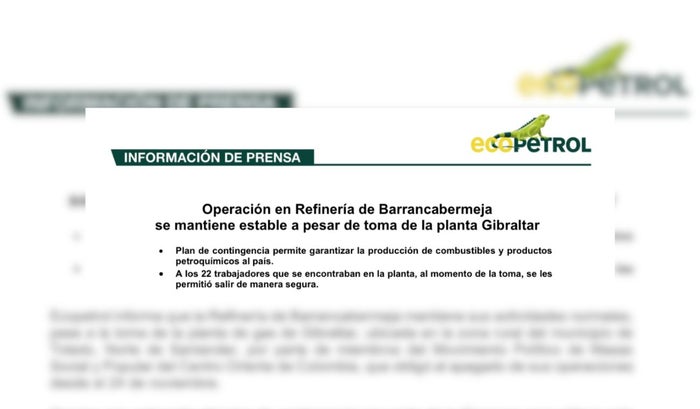 Ecopetrol confirma que las operaciones en la Refinería de Barrancabermeja están estables
