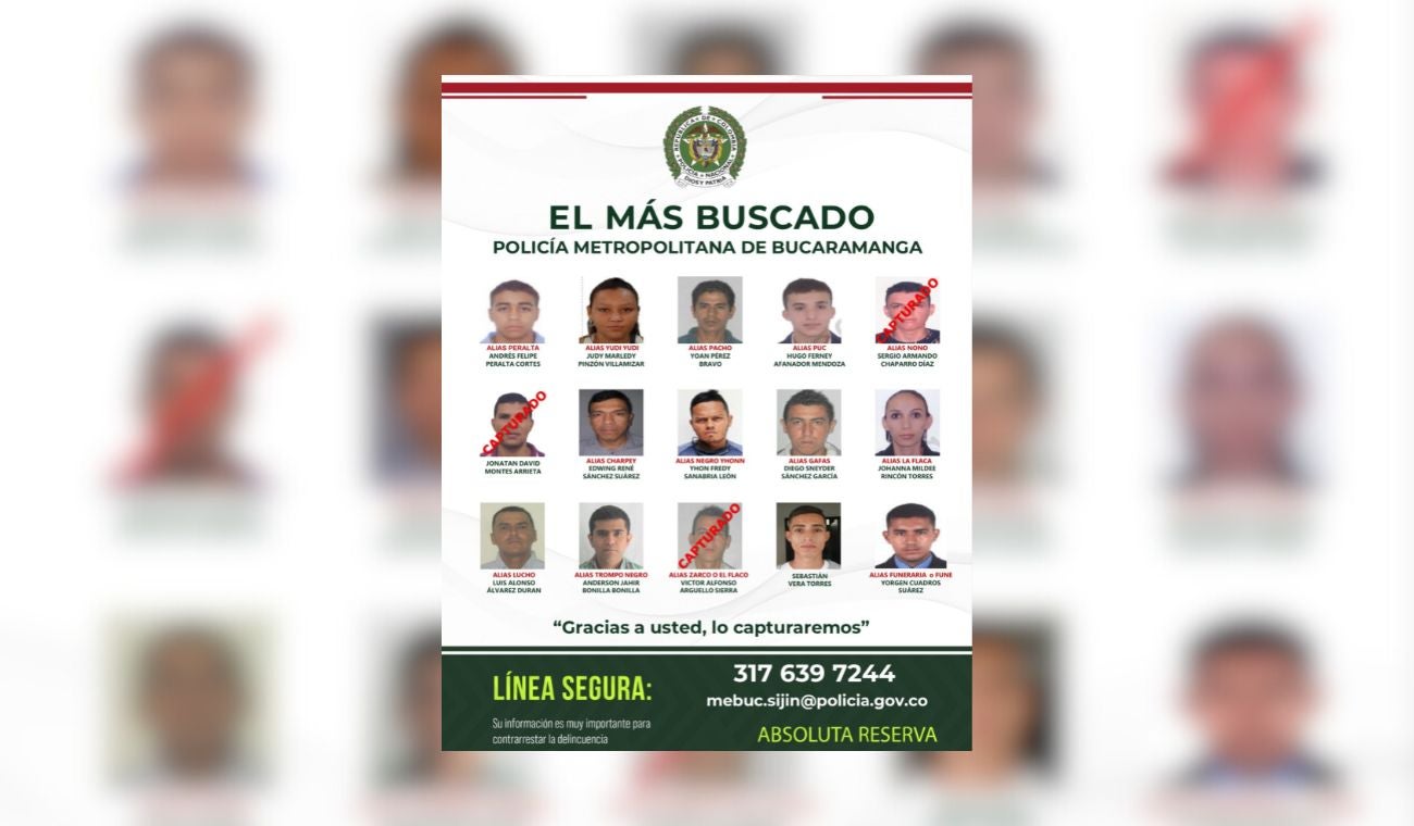 Cartel de los más buscados en Bucaramanga