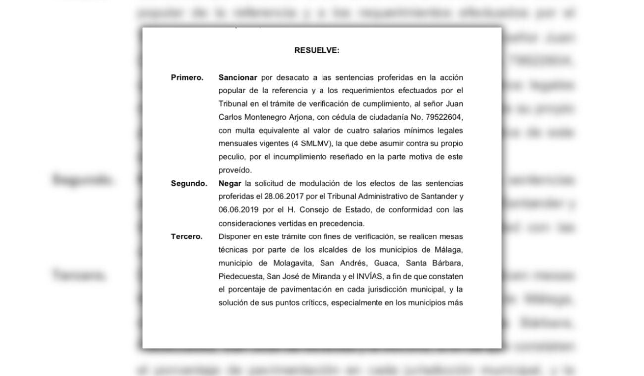 Fallo en contra del director de Invías por la vía Curos - Málaga