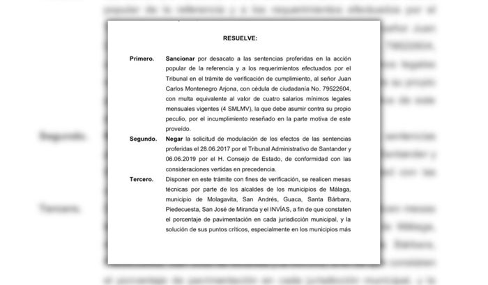 Fallo en contra del director de Invías por la vía Curos - Málaga