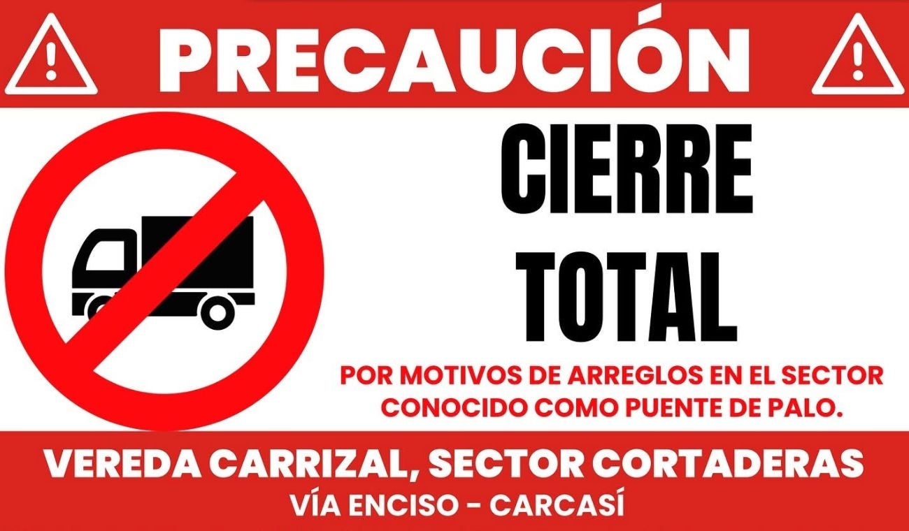 Cierre total en la vía Enciso - Carcasí (Santander)