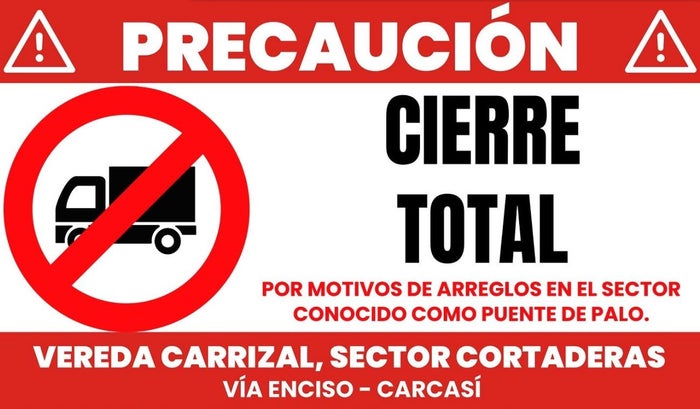 Cierre total en la vía Enciso - Carcasí (Santander)