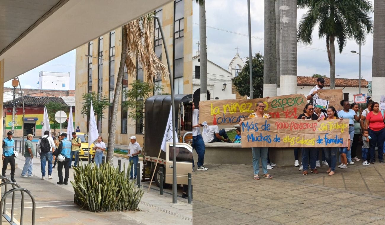 Protestas de educadores frente a la Alcaldía de Bucaramanga