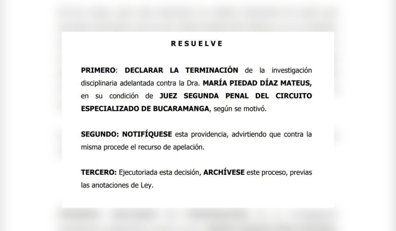 Fallo de la Comisión de Disciplina Judicial sobre la hermana del gobernador de Santander