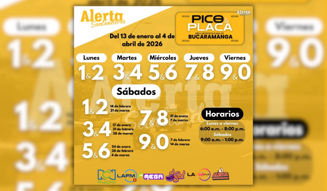 Pico y placa Bucaramanga, enero, febrero y marzo de 2026