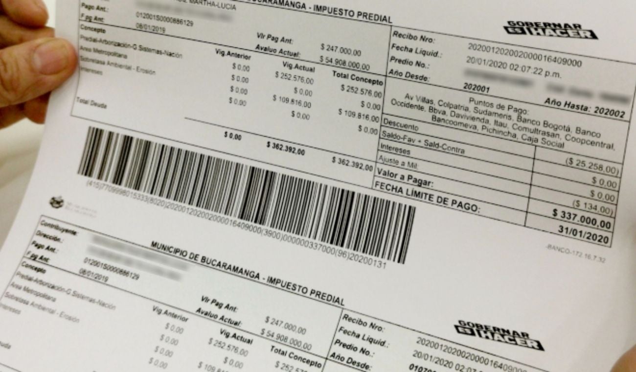 Recibo del Impuesto Predial en Bucaramanga