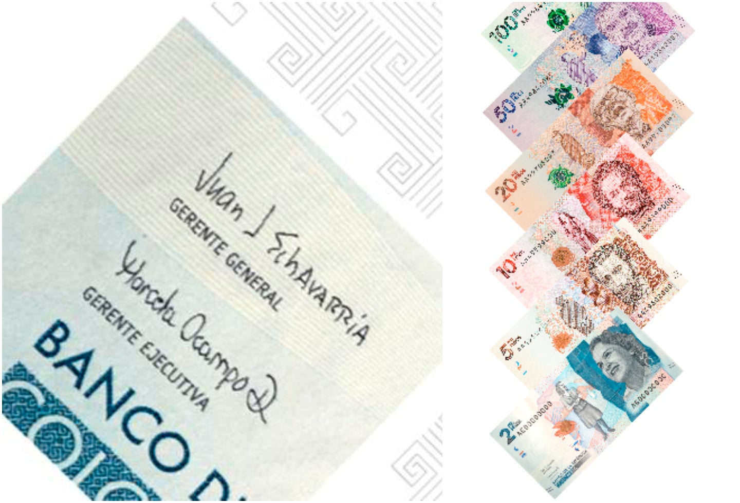 La firma de Marcela Ocampo, gerente ejecutiva del Banco de la República, en los billetes colombianos