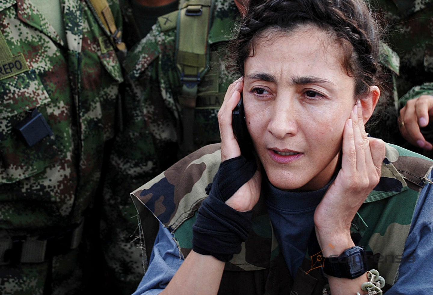 Íngrid Betancourt en la base militar de Tolemaida el día de su liberación tras la Operación Jaque