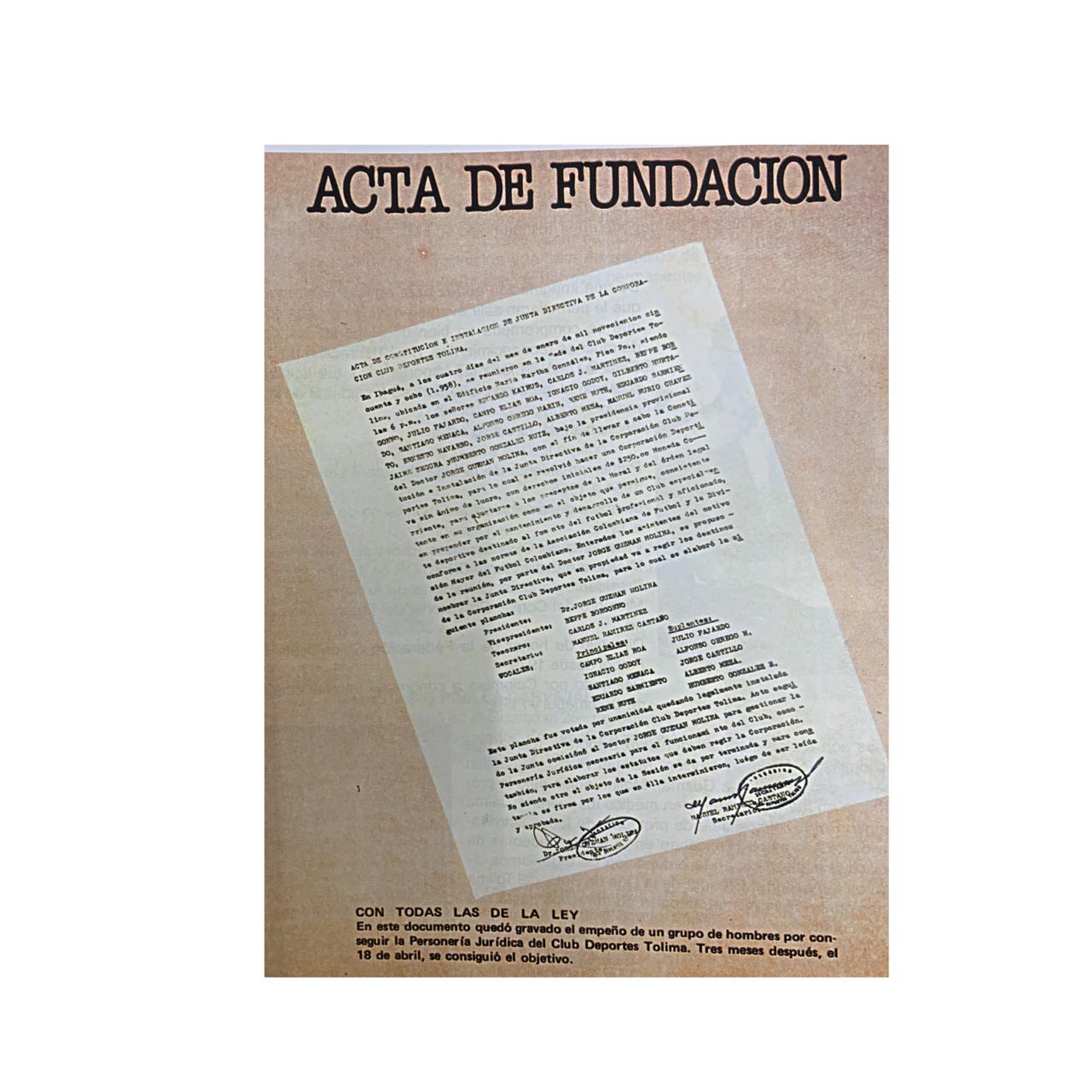 Carta de fundación del Vinotinto y oro