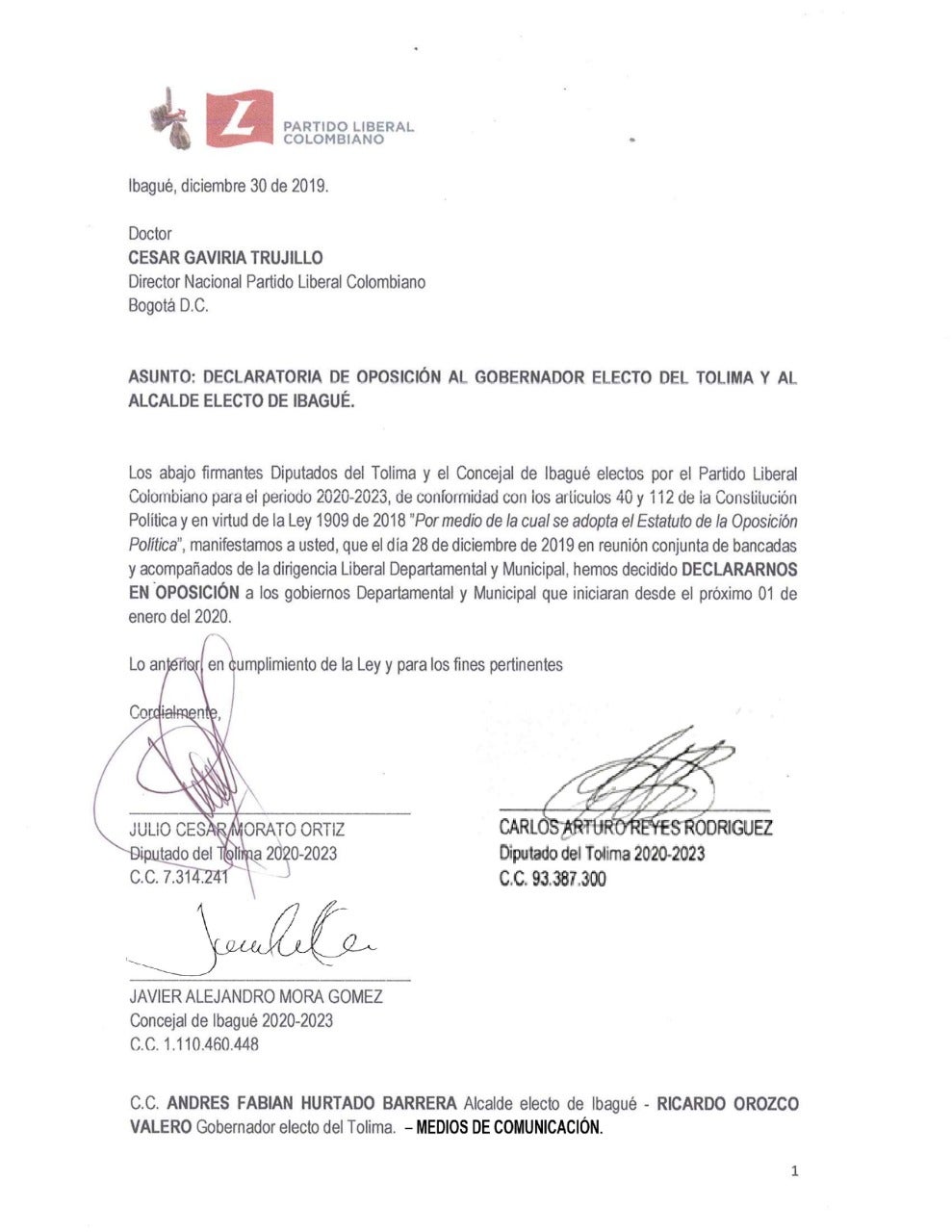 Carta del Partido Liberal