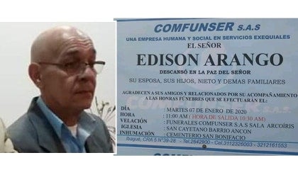 El cuerpo de Edison Arango está siendo velado en la Funeraria Comfunser