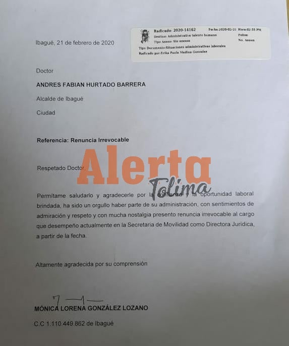 Renuncia Directora de asuntos jurídicos de la Secretaría de Movilidad
