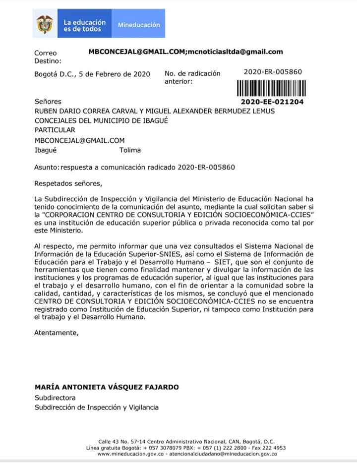 Documento del Ministerio de Educación