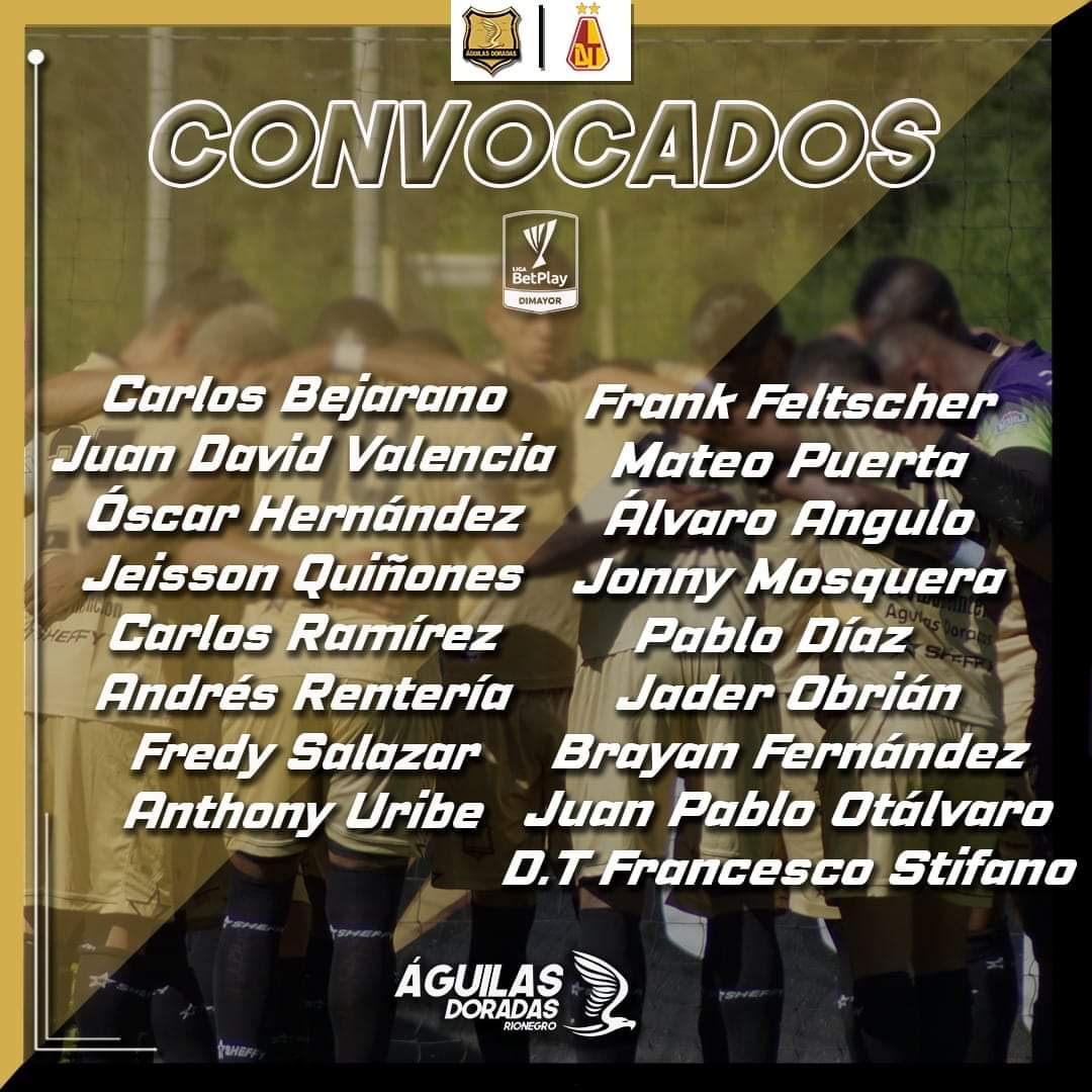 Convocados Rionegro Águilas vs Deportes Tolima