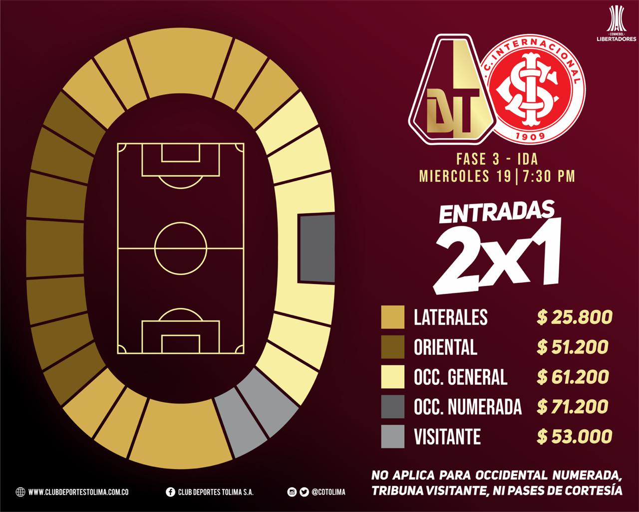 Precios de boletería Tolima vs Internacional