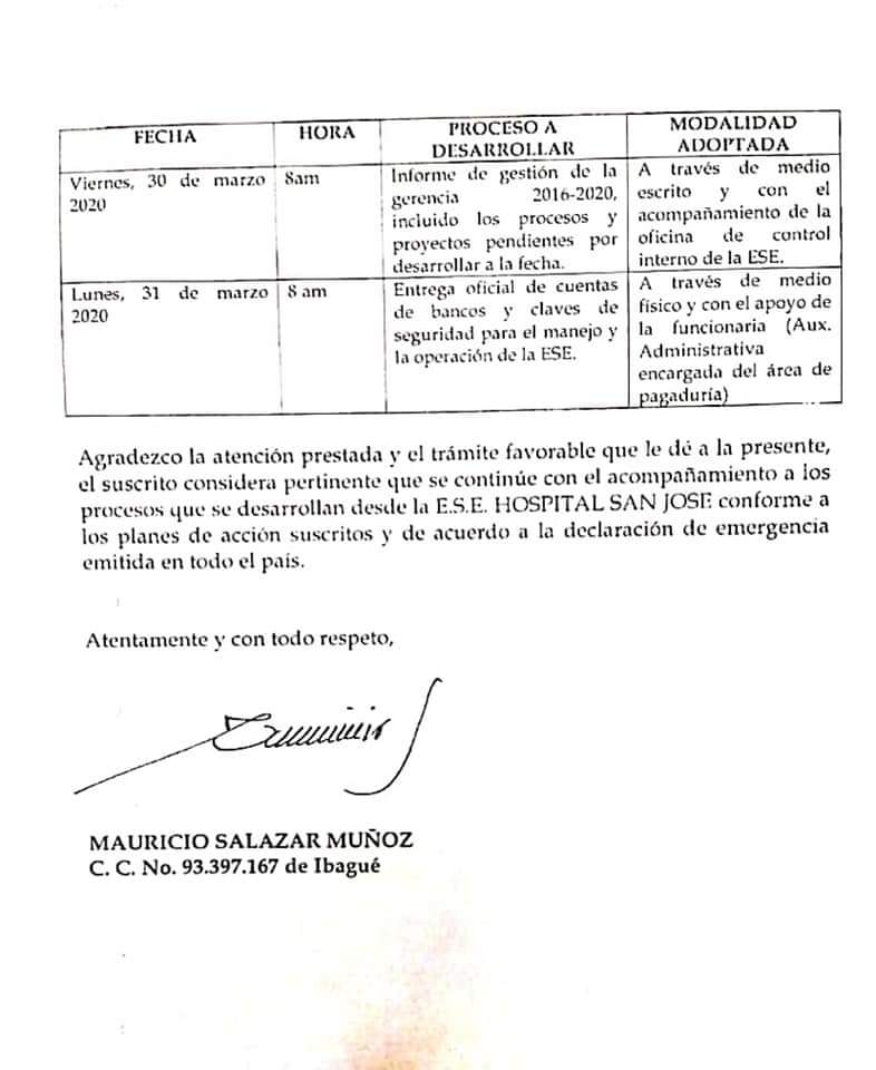 Renunció el gerente del Hospital de Mariquita Tolima