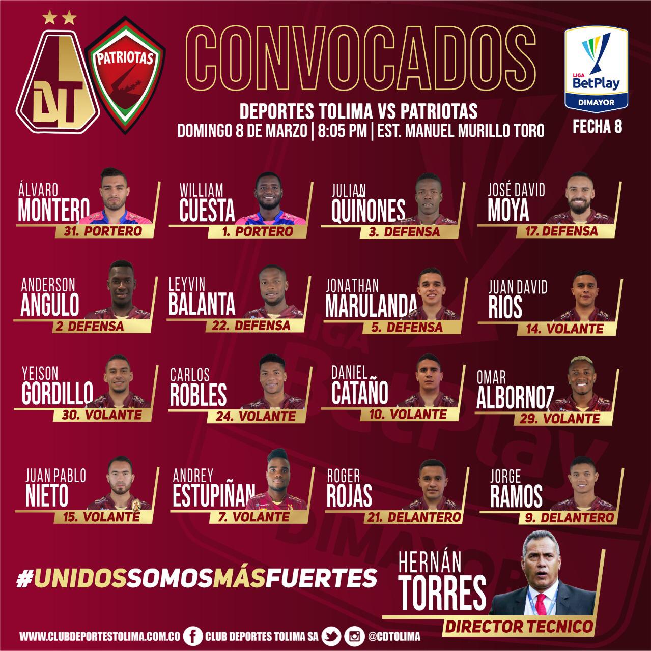 Convocados Deportes Tolima