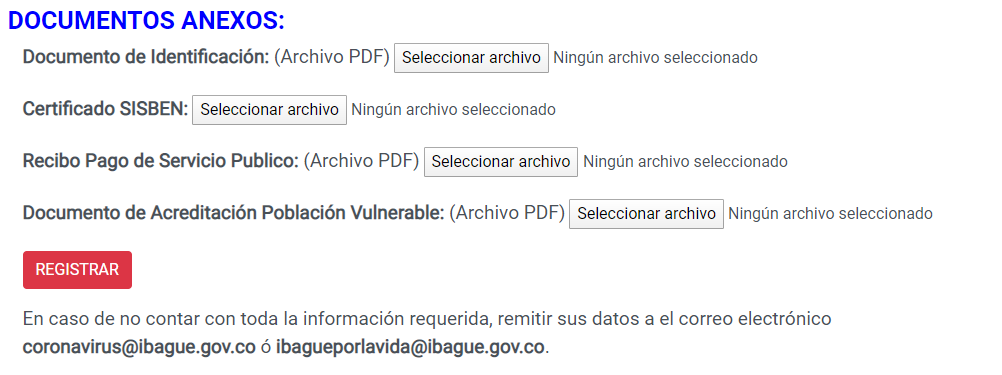 Datos para recibir Kits Nutricionales