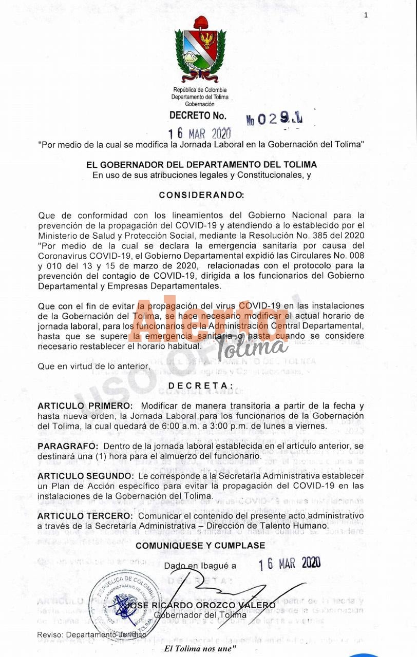 Gobernación horarios COVID