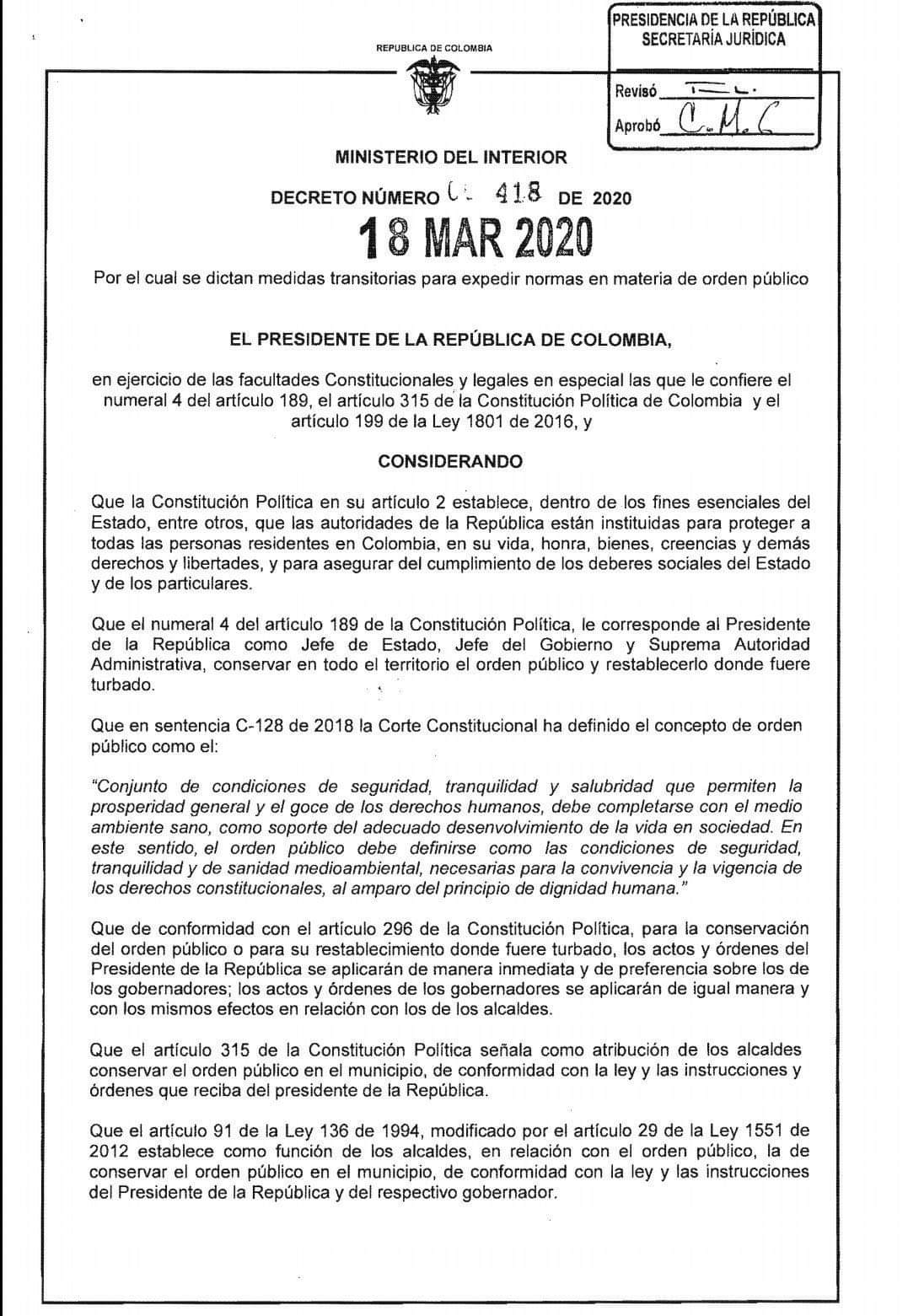 Se cae el toque de queda por orden del Gobierno Nacional