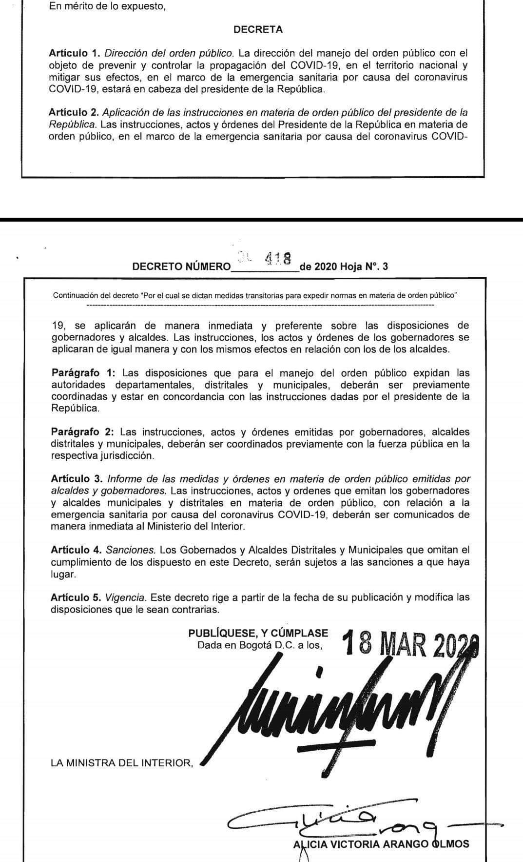 Se cae el toque de queda por orden del Gobierno Nacional