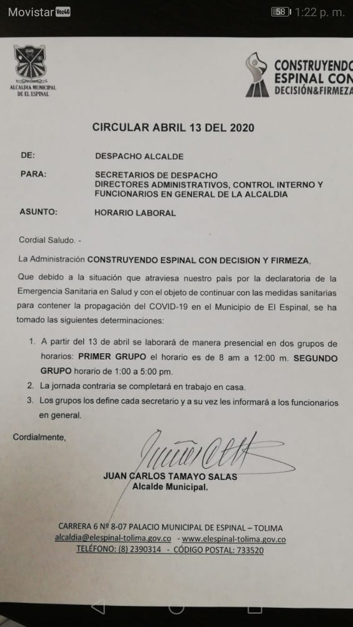 Sindicato denuncia que alcalde de El Espinal está violando la cuarentena en la alcaldía