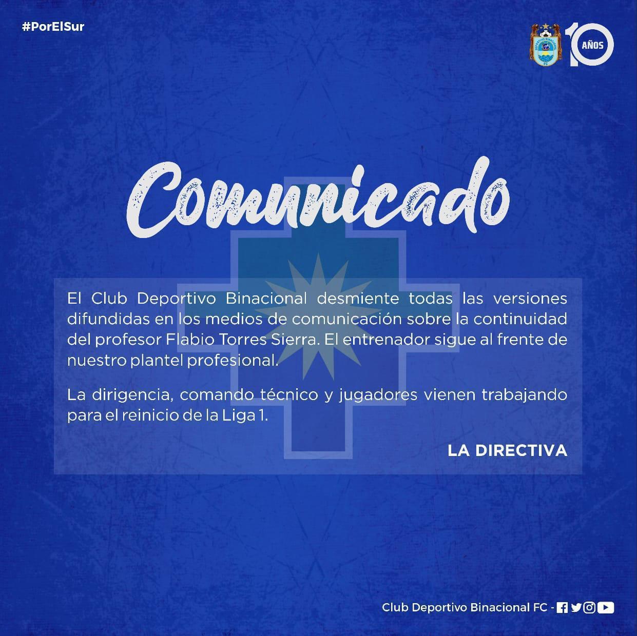 Binacional ratifico a Flabio Torres