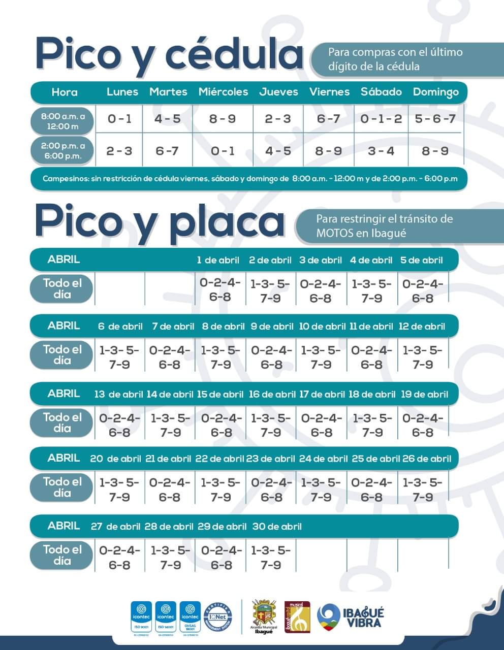 Pico y Placa para motos en Ibagué 2