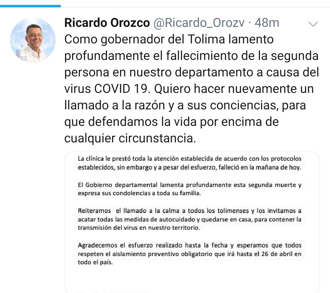 Pronunciamiento Gobernador del Tolima