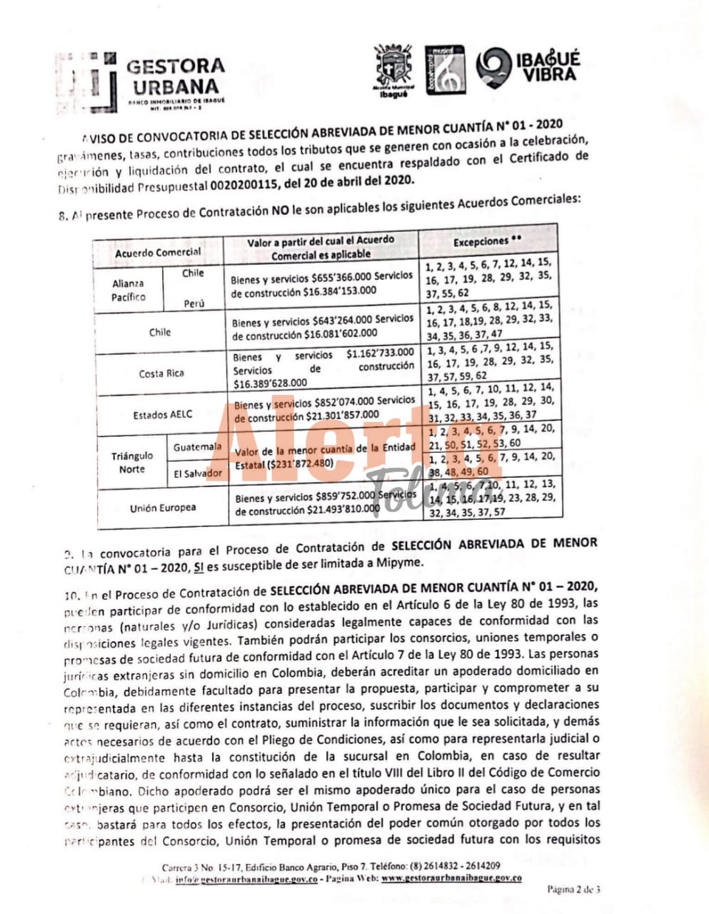 Licitación Permanente Central de Ibagué