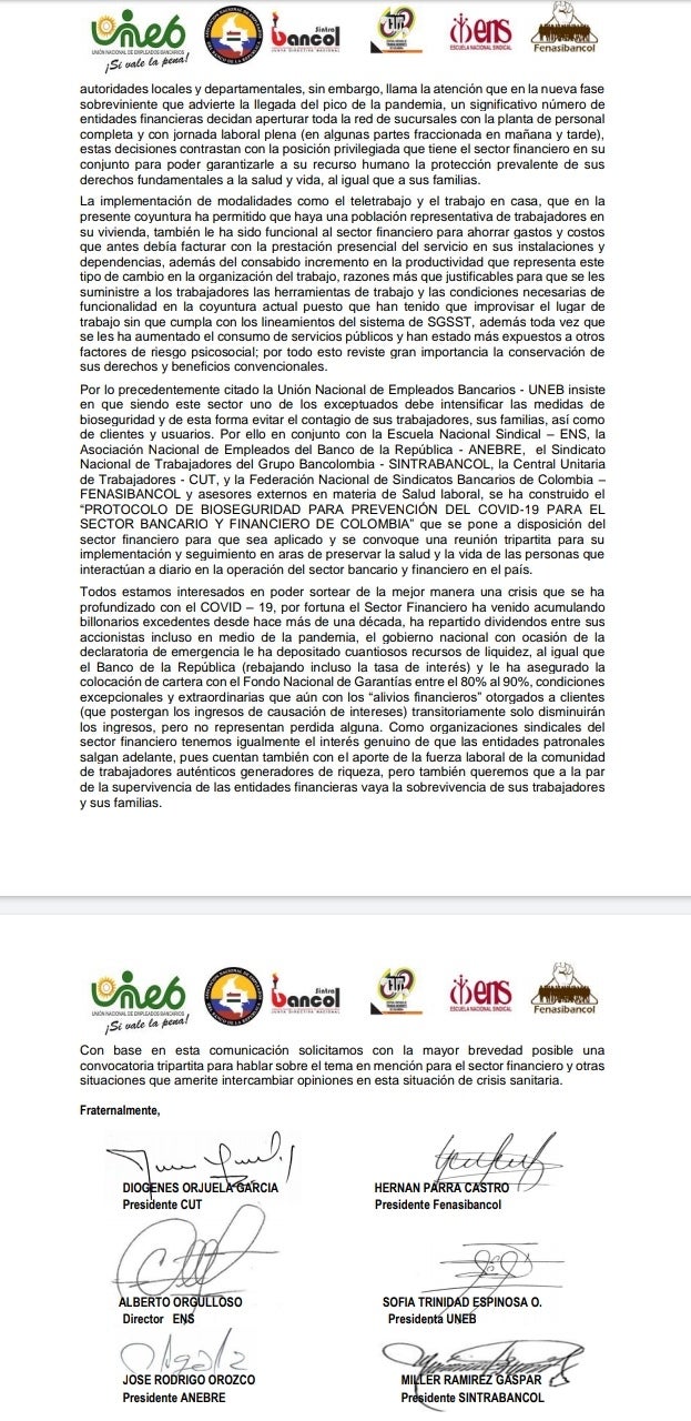 Protocolos de bioseguridad en Bancos