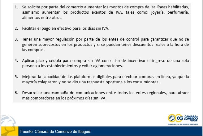 Recomendaciones Cámara de Comercio para el día sin IVA