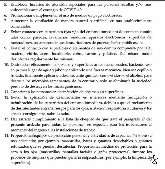 Medidas de higiene y desinfección en los establecimientos de comercio