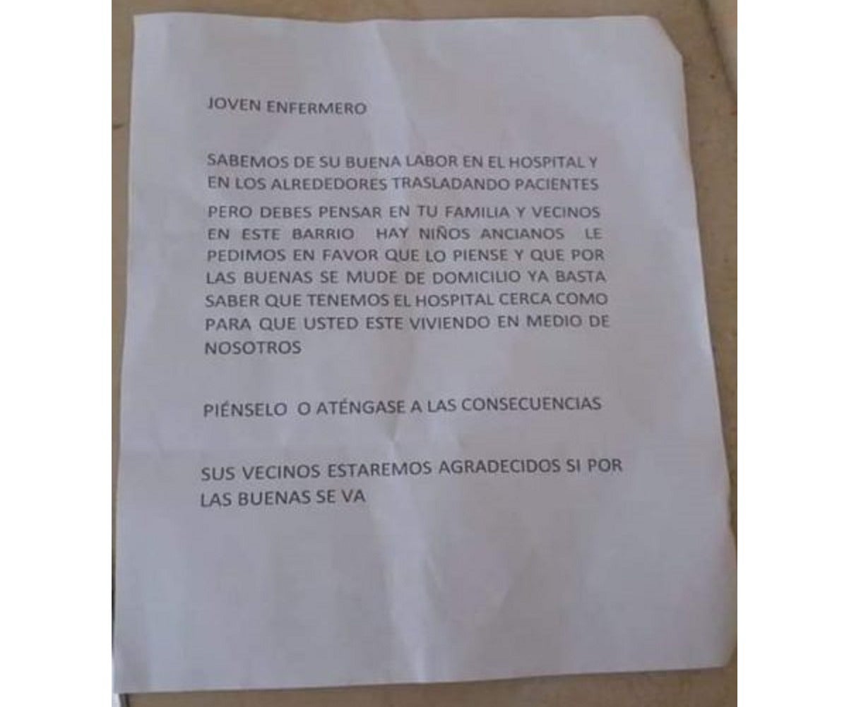 Amenazas a enfermero en el Tolima.