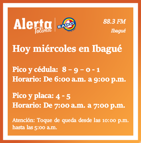 Pico y cédula Miércoles en Ibagué