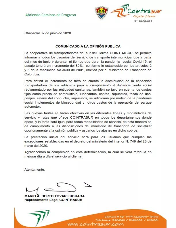 Incremento de transporte intermunicipal en el Tolima