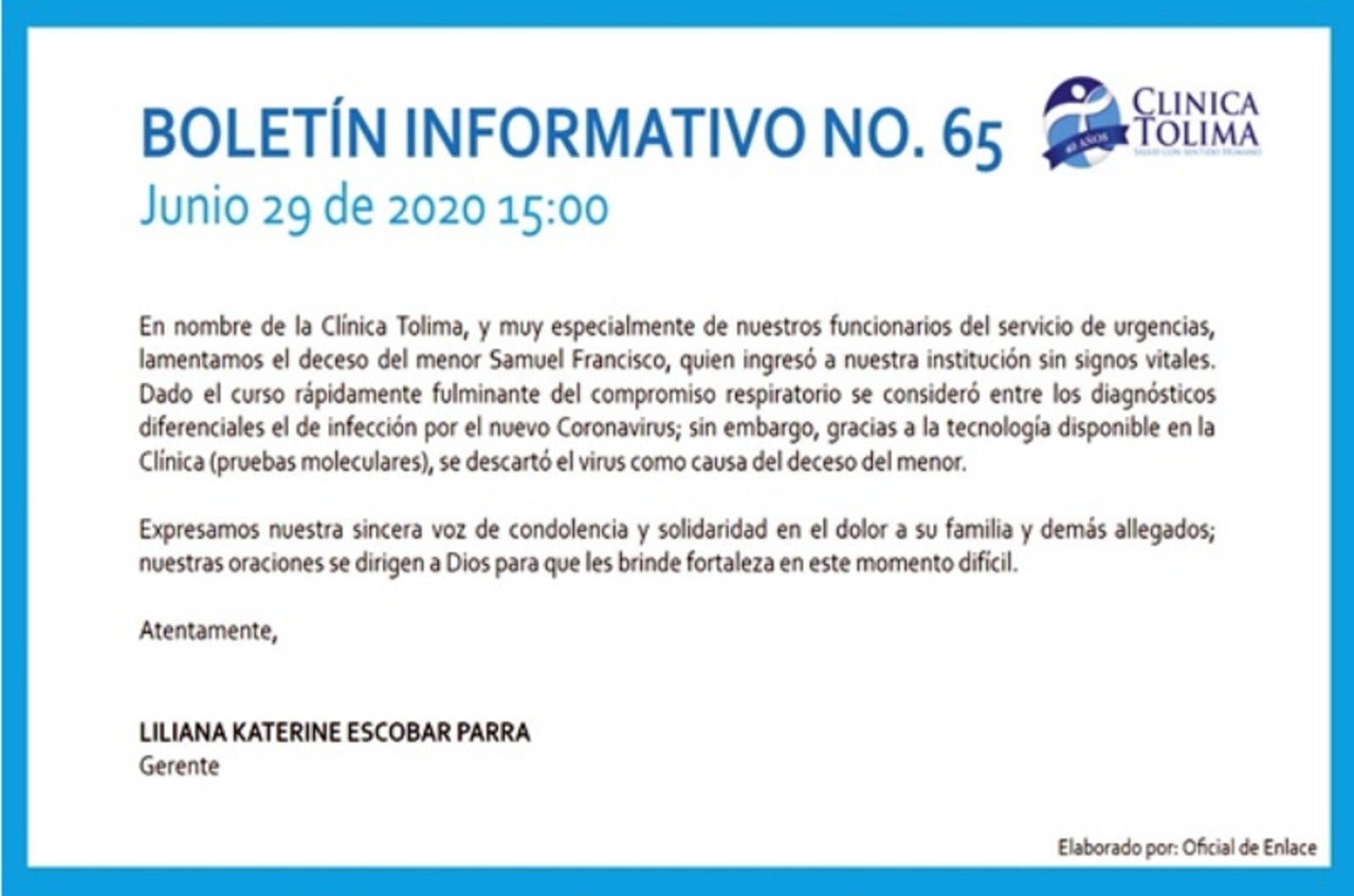 Comunicado Clínica Tolima