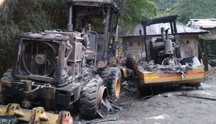 Maquinaria quemada en el sur del Tolima