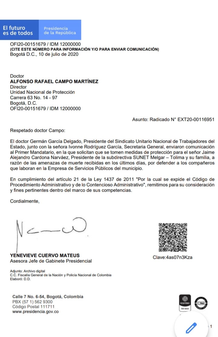 Amenazas de muerte a líder sindical de Melgar