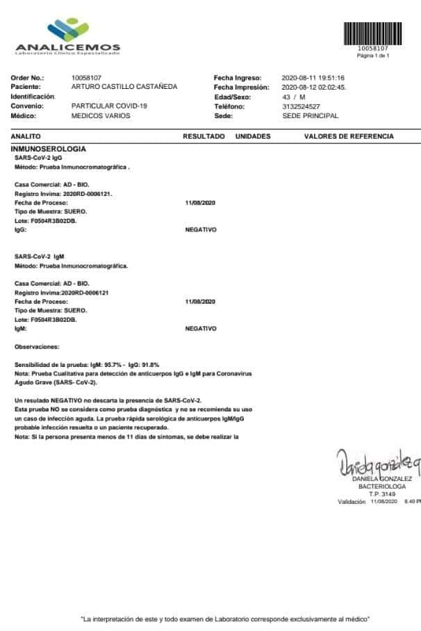 Pruebas Covid-19 de Concejales de Ibagué