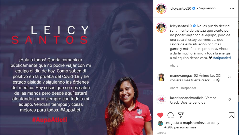 Leicy Santos tiene covid-19