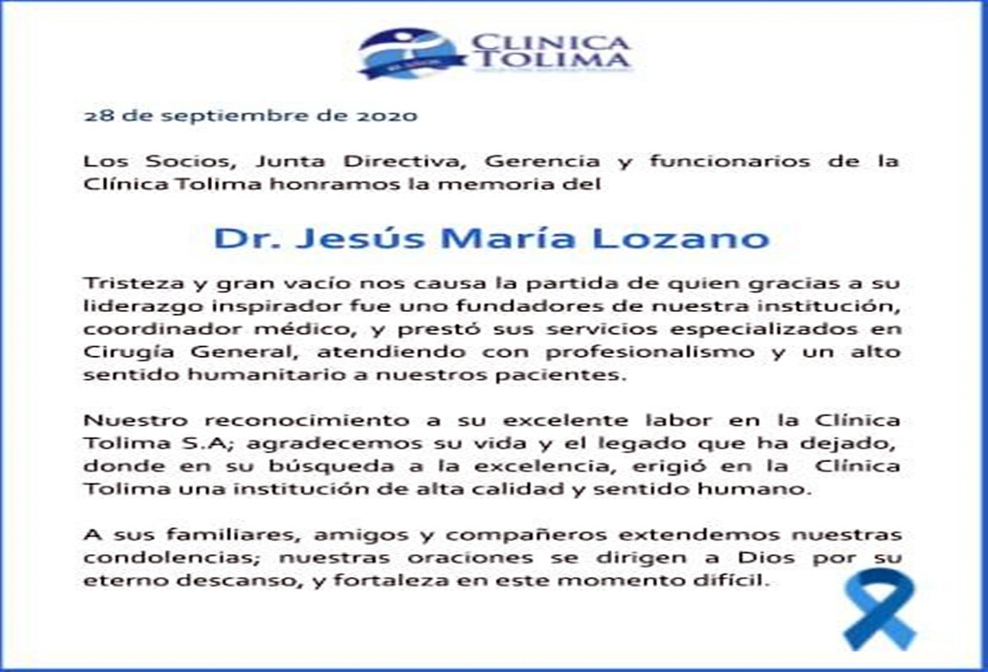Jesús María Lozano Rondo, socio-fundador de la Clínica Tolima
